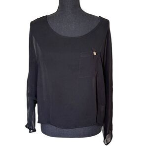 Love Culture Black Sheer Long Sleeve Blouse Sz Small